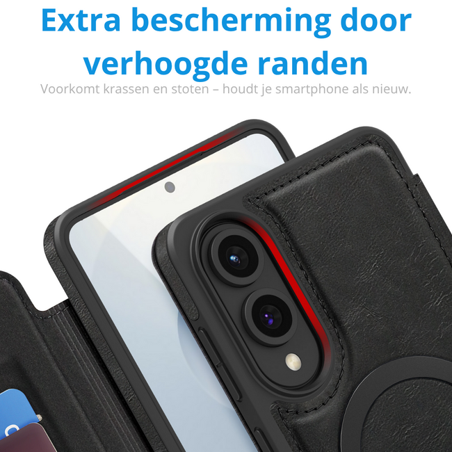 Hoesje geschikt voor Samsung Galaxy S25 Edge - Met Pasjeshouder - Geschikt voor MagSafe - Met magnetische sluiting - Zwart