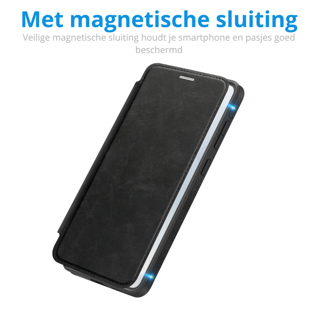 Hoesje geschikt voor Samsung Galaxy S25 Edge - Met Pasjeshouder - Geschikt voor MagSafe - Met magnetische sluiting - Zwart