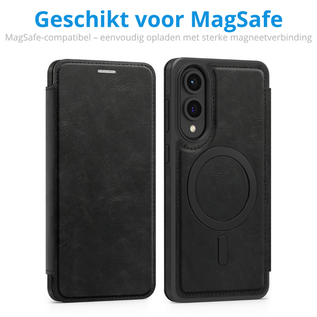 Hoesje geschikt voor Samsung Galaxy S25 Edge - Met Pasjeshouder - Geschikt voor MagSafe - Met magnetische sluiting - Zwart