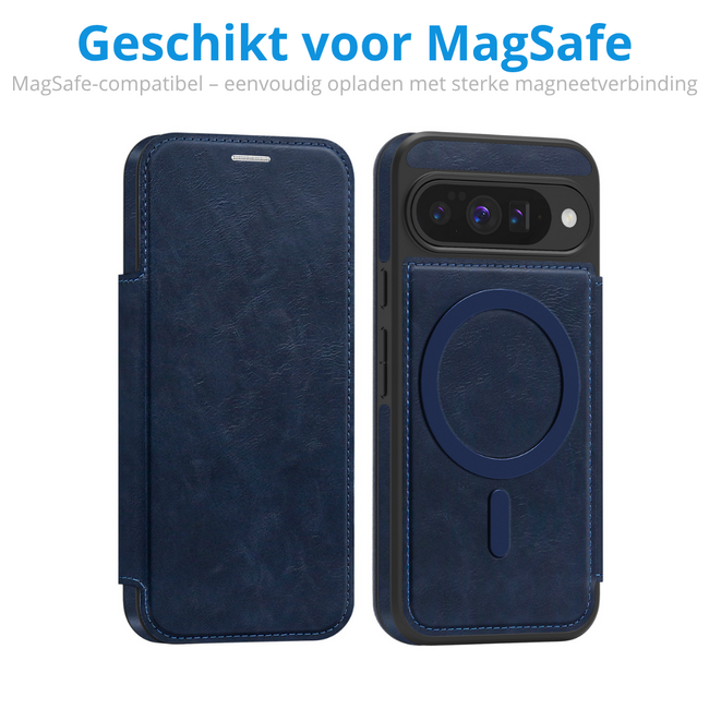Hoesje geschikt voor Goole Pixel 10/10 Pro - Met Pasjeshouder - Geschikt voor MagSafe - Met magnetische sluiting - Blauw