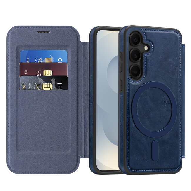 Hoesje geschikt voor Samsung Galaxy A36 - Met Pasjeshouder - Geschikt voor MagSafe - Met magnetische sluiting - Blauw
