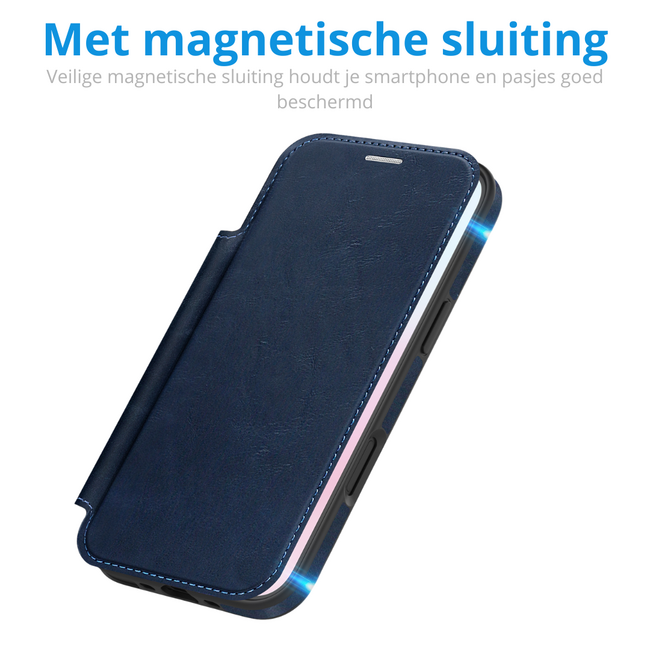 Hoesje geschikt voor iPhone 17 Air - Met Pasjeshouder - Geschikt voor MagSafe - Met magnetische sluiting - Blauw