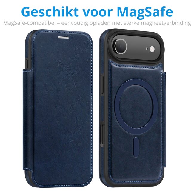 Hoesje geschikt voor iPhone 17 Air - Met Pasjeshouder - Geschikt voor MagSafe - Met magnetische sluiting - Blauw