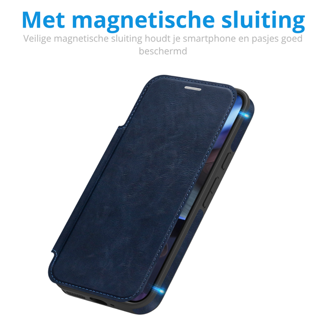 Hoesje geschikt voor Goole Pixel 10 Pro XL - Met Pasjeshouder - Geschikt voor MagSafe - Met magnetische sluiting - Blauw