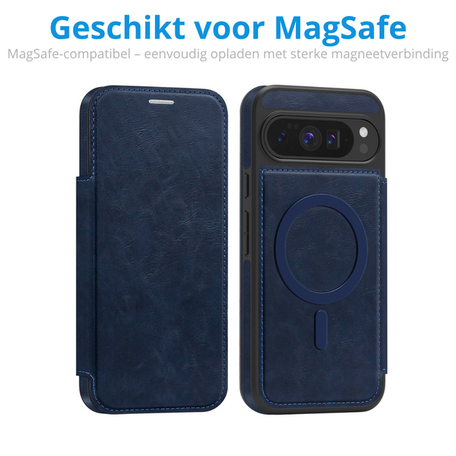 Hoesje geschikt voor Goole Pixel 10 Pro XL - Met Pasjeshouder - Geschikt voor MagSafe - Met magnetische sluiting - Blauw