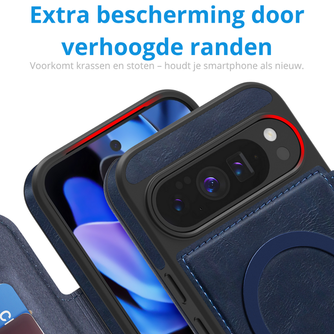 Hoesje geschikt voor Goole Pixel 10 Pro XL - Met Pasjeshouder - Geschikt voor MagSafe - Met magnetische sluiting - Blauw