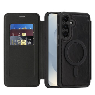 Case2go Hoesje geschikt voor Samsung Galaxy S25 FE - Met Pasjeshouder - Geschikt voor MagSafe - Met magnetische sluiting - Zwart