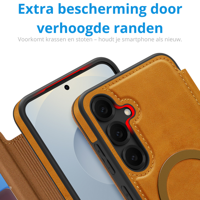 Hoesje geschikt voor Samsung Galaxy S25 Plus - Met Pasjeshouder - Geschikt voor MagSafe - Met magnetische sluiting - Licht Bruin