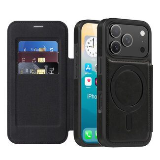 Case2go Hoesje geschikt voor iPhone 17 Pro Max - Met Pasjeshouder - Geschikt voor MagSafe - Met magnetische sluiting - Zwart