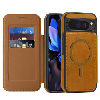 Case2go Hoesje geschikt voor Goole Pixel 10 Pro XL - Met Pasjeshouder - Geschikt voor MagSafe - Met magnetische sluiting - Licht Bruin