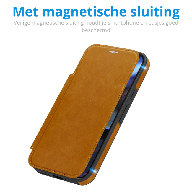 Hoesje geschikt voor Goole Pixel 10 Pro XL - Met Pasjeshouder - Geschikt voor MagSafe - Met magnetische sluiting - Licht Bruin