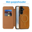 Hoesje geschikt voor Samsung Galaxy S25 FE - Met Pasjeshouder - Geschikt voor MagSafe - Met magnetische sluiting - Licht Bruin