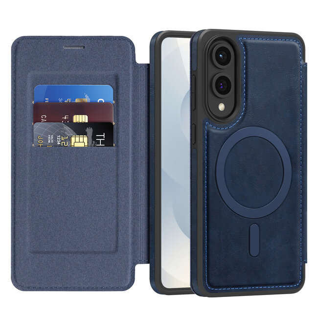 Hoesje geschikt voor Samsung Galaxy S25 Edge - Met Pasjeshouder - Geschikt voor MagSafe - Met magnetische sluiting - Blauw