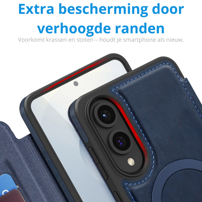 Hoesje geschikt voor Samsung Galaxy S25 Edge - Met Pasjeshouder - Geschikt voor MagSafe - Met magnetische sluiting - Blauw