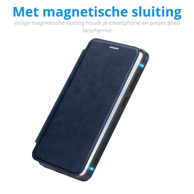 Hoesje geschikt voor Samsung Galaxy S25 Edge - Met Pasjeshouder - Geschikt voor MagSafe - Met magnetische sluiting - Blauw