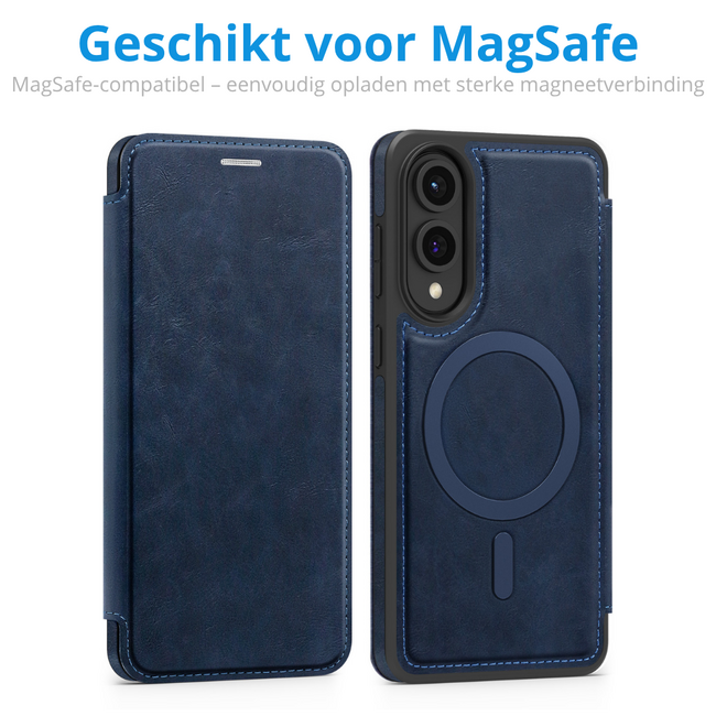 Hoesje geschikt voor Samsung Galaxy S25 Edge - Met Pasjeshouder - Geschikt voor MagSafe - Met magnetische sluiting - Blauw