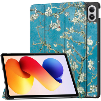Case2go Tablet hoes geschikt voor Xiaomi Redmi Pad 2 Pro 2025 - Tri-fold hoes met Auto/Wake Functie en magneetsluiting - 12.1 inch - Witte Bloesem