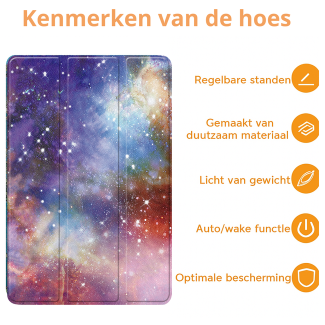 Hoozey - Tablet hoes geschikt voor Xiaomi Redmi Pad 2 Pro 2025 - Tri-fold hoes met Auto/Wake Functie en magneetsluiting - 12.1 inch - Galaxy
