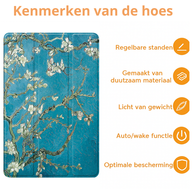 Hoozey - Tablet hoes geschikt voor Xiaomi Redmi Pad 2 Pro 2025 - Tri-fold hoes met Auto/Wake Functie en magneetsluiting - 12.1 inch - Witte Bloesem