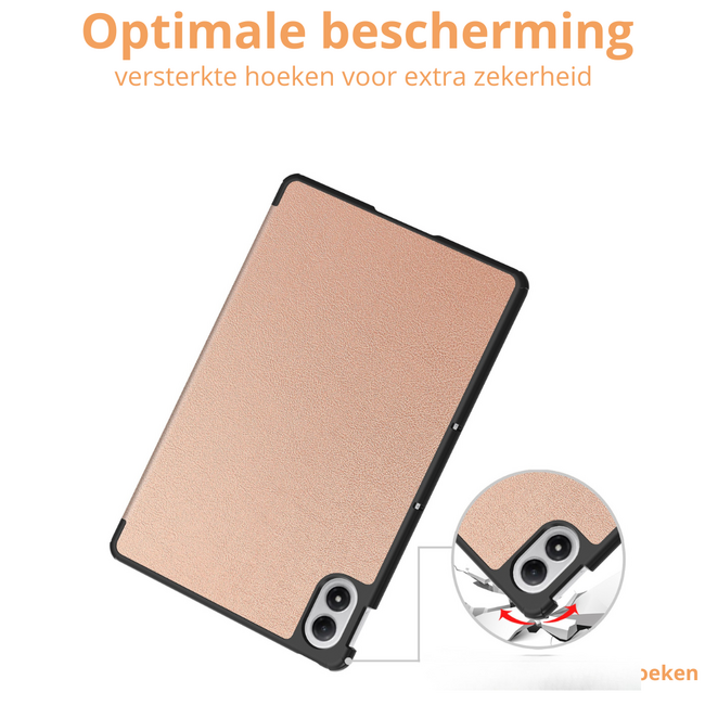 Hoozey - Tablet hoes geschikt voor Xiaomi Redmi Pad 2 Pro 2025 - Tri-fold hoes met Auto/Wake Functie en magneetsluiting - 12.1 inch - Rosé Goud