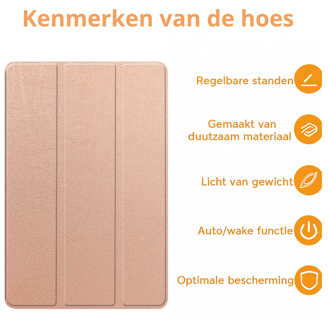Hoozey - Tablet hoes geschikt voor Xiaomi Redmi Pad 2 Pro 2025 - Tri-fold hoes met Auto/Wake Functie en magneetsluiting - 12.1 inch - Rosé Goud