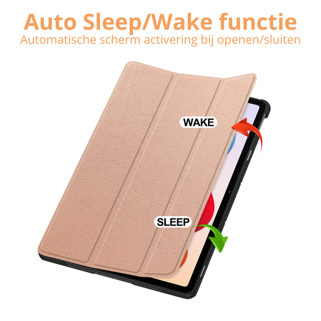 Hoozey - Tablet hoes geschikt voor Xiaomi Redmi Pad 2 Pro 2025 - Tri-fold hoes met Auto/Wake Functie en magneetsluiting - 12.1 inch - Rosé Goud