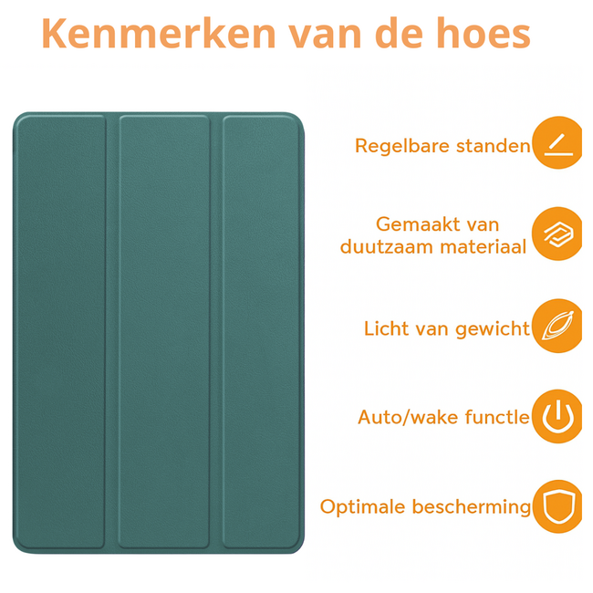 Hoozey - Tablet hoes geschikt voor Xiaomi Redmi Pad 2 Pro 2025 - Tri-fold hoes met Auto/Wake Functie en magneetsluiting - 12.1 inch - Donker Groen