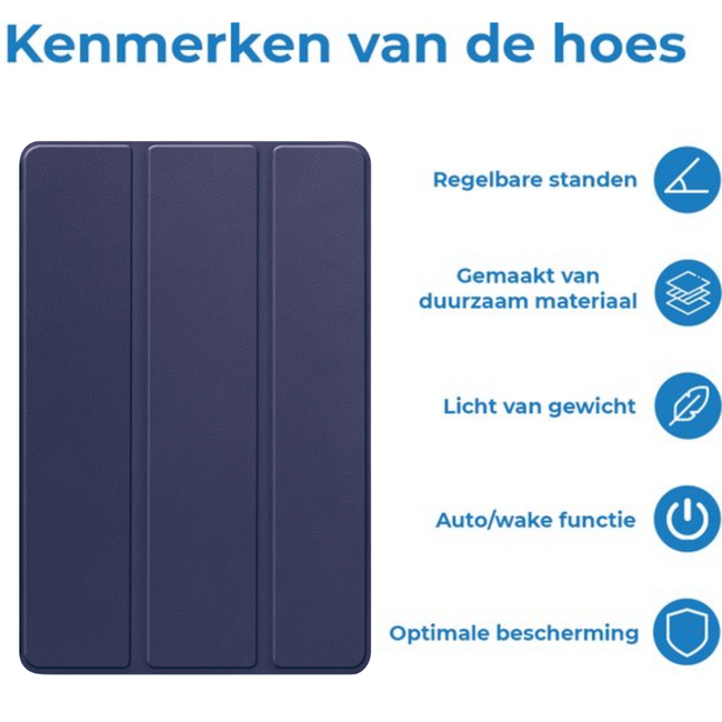 Tablet hoes geschikt voor Xiaomi Redmi Pad 2 Pro 2025 - Tri-fold hoes met Auto/Wake Functie en magneetsluiting - 12.1 inch - Donker Blauw