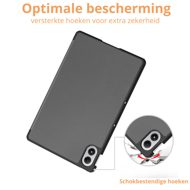 Hoozey - Tablet hoes geschikt voor Xiaomi Redmi Pad 2 Pro 2025 - Tri-fold hoes met Auto/Wake Functie en magneetsluiting - 12.1 inch - Grijs
