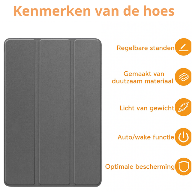 Hoozey - Tablet hoes geschikt voor Xiaomi Redmi Pad 2 Pro 2025 - Tri-fold hoes met Auto/Wake Functie en magneetsluiting - 12.1 inch - Grijs