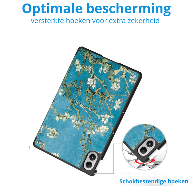 Tablet hoes geschikt voor Xiaomi Redmi Pad 2 Pro 2025 - Tri-fold hoes met Auto/Wake Functie en magneetsluiting - 12.1 inch - Witte Bloesem