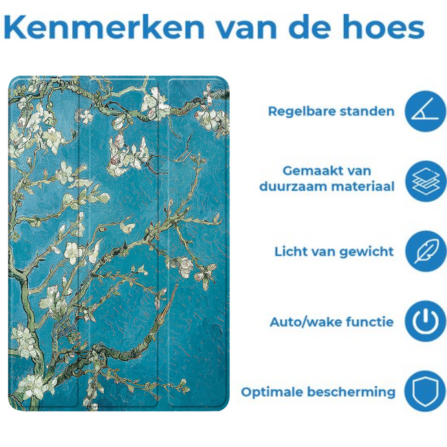 Tablet hoes geschikt voor Xiaomi Redmi Pad 2 Pro 2025 - Tri-fold hoes met Auto/Wake Functie en magneetsluiting - 12.1 inch - Witte Bloesem