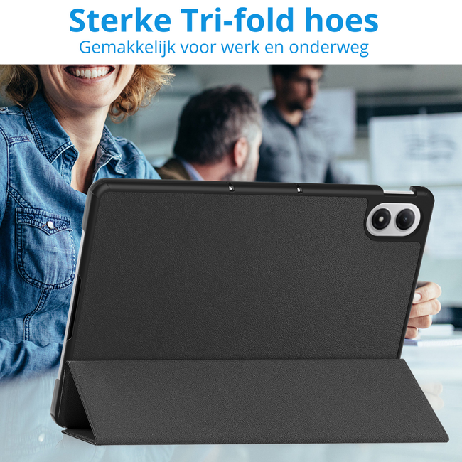 Tablet hoes geschikt voor Xiaomi Redmi Pad 2 Pro 2025 - Tri-fold hoes met Auto/Wake Functie en magneetsluiting - 12.1 inch - Zwart
