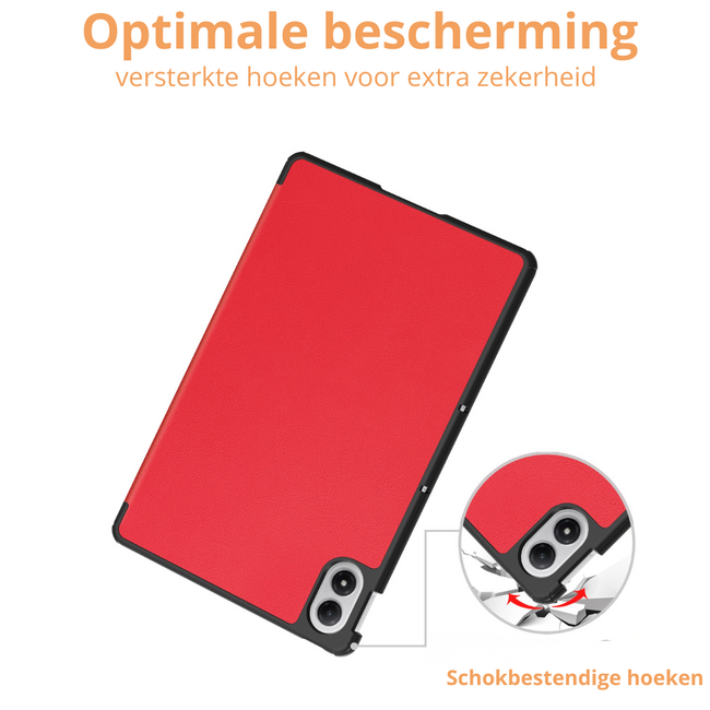 Hoozey - Tablet hoes geschikt voor Xiaomi Redmi Pad 2 Pro 2025 - Tri-fold hoes met Auto/Wake Functie en magneetsluiting - 12.1 inch - Rood