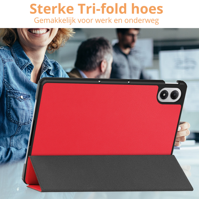 Hoozey - Tablet hoes geschikt voor Xiaomi Redmi Pad 2 Pro 2025 - Tri-fold hoes met Auto/Wake Functie en magneetsluiting - 12.1 inch - Rood