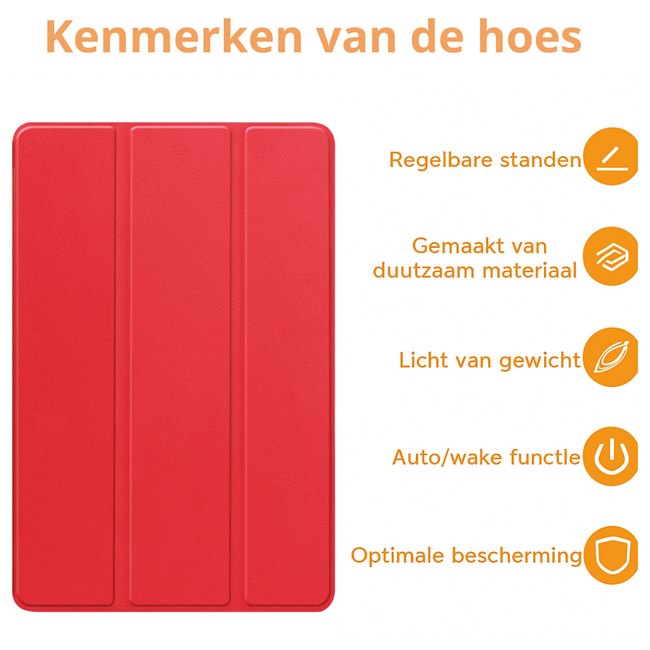 Hoozey - Tablet hoes geschikt voor Xiaomi Redmi Pad 2 Pro 2025 - Tri-fold hoes met Auto/Wake Functie en magneetsluiting - 12.1 inch - Rood