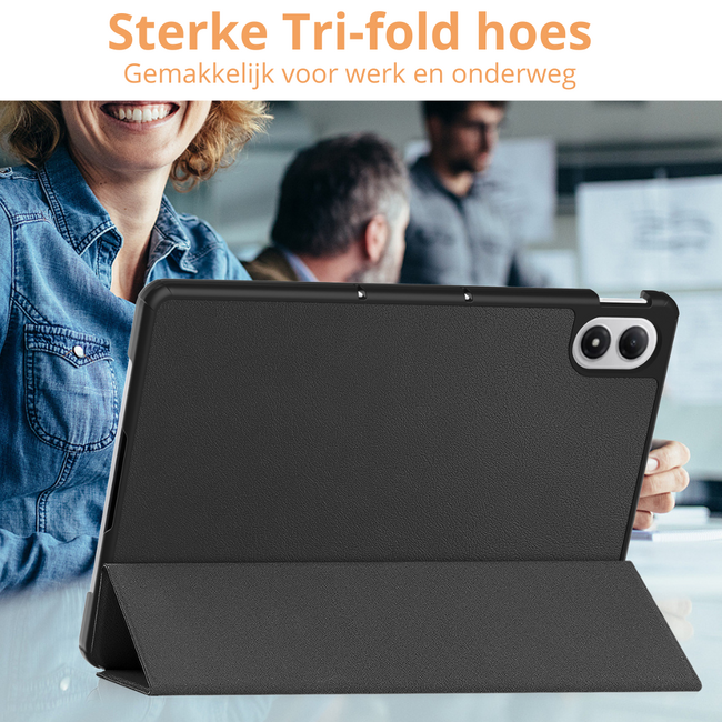 Hoozey - Tablet hoes geschikt voor Xiaomi Redmi Pad 2 Pro 2025 - Tri-fold hoes met Auto/Wake Functie en magneetsluiting - 12.1 inch - Zwart