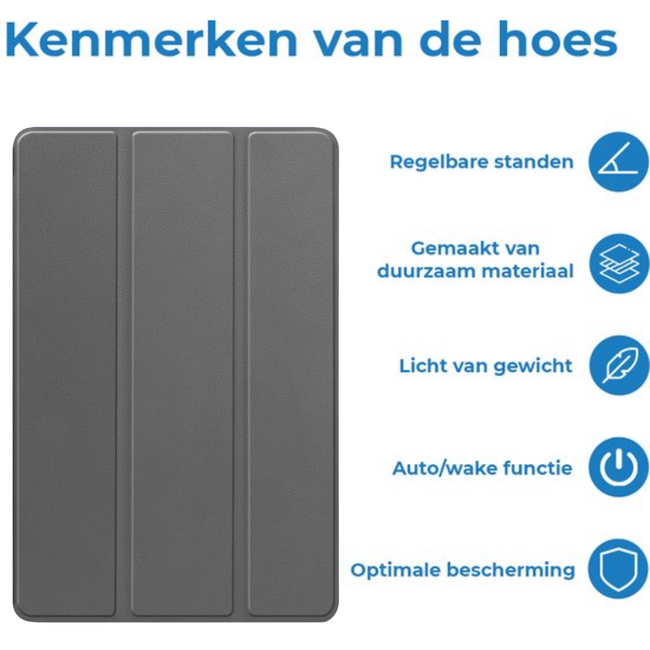 Tablet hoes geschikt voor Xiaomi Redmi Pad 2 Pro 2025 - Tri-fold hoes met Auto/Wake Functie en magneetsluiting - 12.1 inch - Grijs