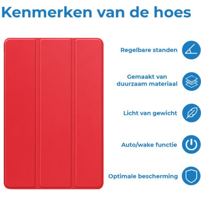 Tablet hoes geschikt voor Xiaomi Redmi Pad 2 Pro 2025 - Tri-fold hoes met Auto/Wake Functie en magneetsluiting - 12.1 inch - Rood