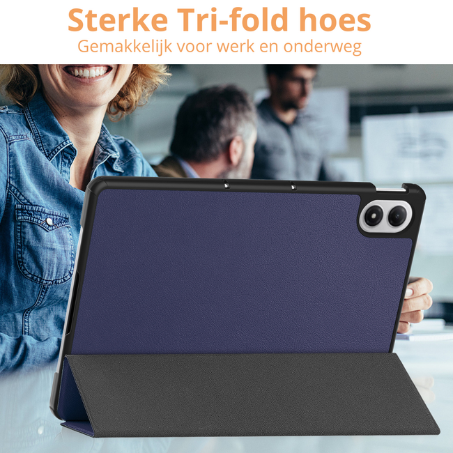 Hoozey - Tablet hoes geschikt voor Xiaomi Redmi Pad 2 Pro 2025 - Tri-fold hoes met Auto/Wake Functie en magneetsluiting - 12.1 inch - Donker Blauw