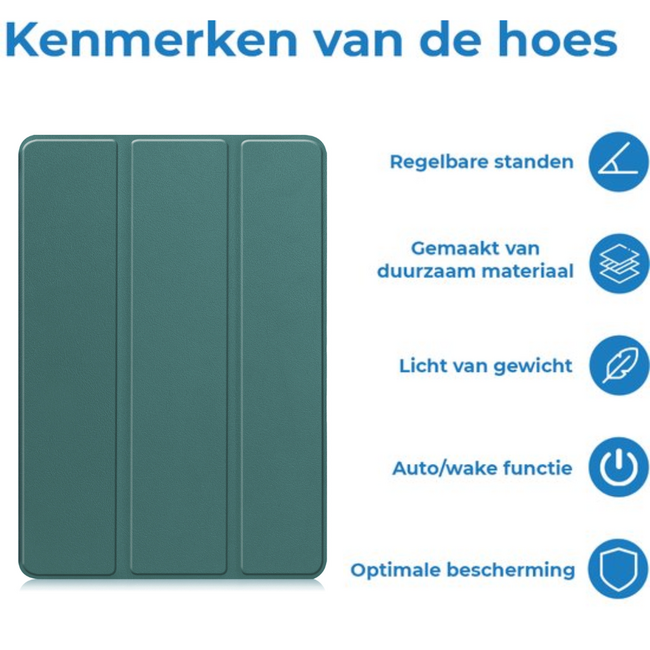 Tablet hoes geschikt voor Xiaomi Redmi Pad 2 Pro - Tri-Fold hoes met Auto/Wake functie en Magnetische sluiting - Met Pencil Houder - Donker Groen