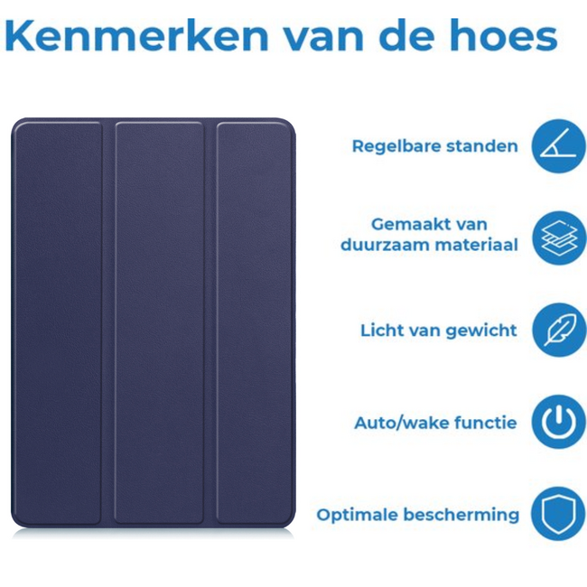 Tablet hoes geschikt voor Xiaomi Redmi Pad 2 Pro - Tri-Fold hoes met Auto/Wake functie en Magnetische sluiting - Met Pencil Houder - Donker Blauw