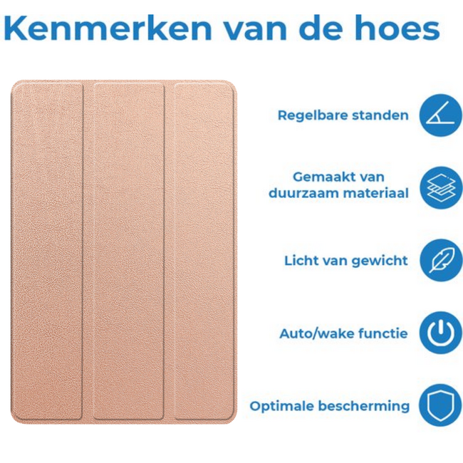Case2go - Tablet hoes geschikt voor Samsung Galaxy Tab S11 (2025) - 11 Inch - Tri-Fold Book Case - Auto/Wake functie - Rosegoud