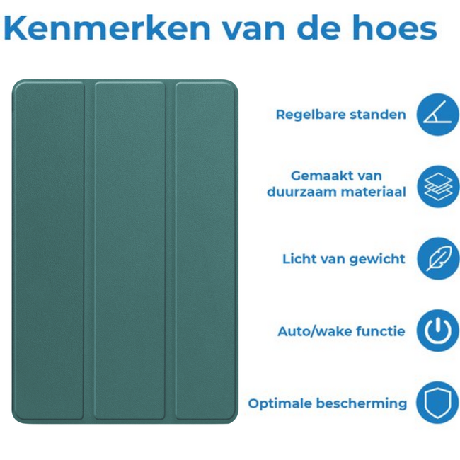 Case2go - Tablet hoes geschikt voor Samsung Galaxy Tab S11 (2025) - 11 Inch - Tri-Fold Book Case - Auto/Wake functie - Donker Groen
