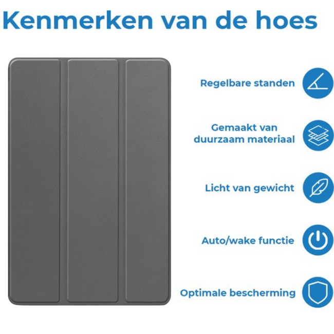 Case2go - Tablet hoes geschikt voor Samsung Galaxy Tab S11 (2025) - 11 Inch - Tri-Fold Book Case - Auto/Wake functie - Grijs