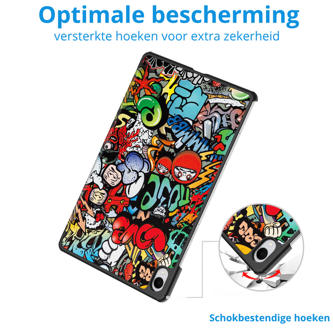 Case2go - Tablet hoes geschikt voor Samsung Galaxy Tab S11 (2025) - 11 Inch - Tri-Fold Book Case - Auto/Wake functie - Graffiti