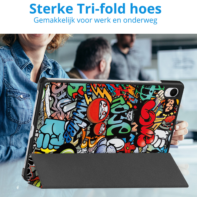 Case2go - Tablet hoes geschikt voor Samsung Galaxy Tab S11 (2025) - 11 Inch - Tri-Fold Book Case - Auto/Wake functie - Graffiti