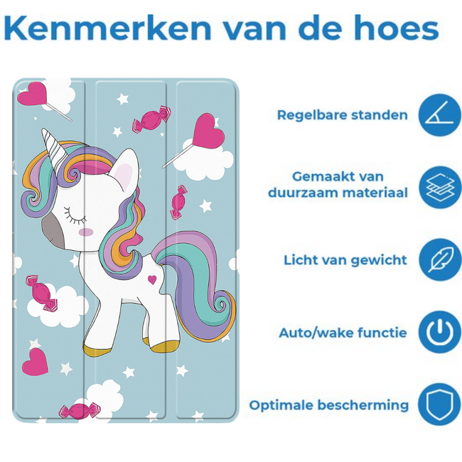 Case2go - Tablet hoes geschikt voor Samsung Galaxy Tab S11 (2025) - 11 Inch - Tri-Fold Book Case - Auto/Wake functie - Eenhoorn