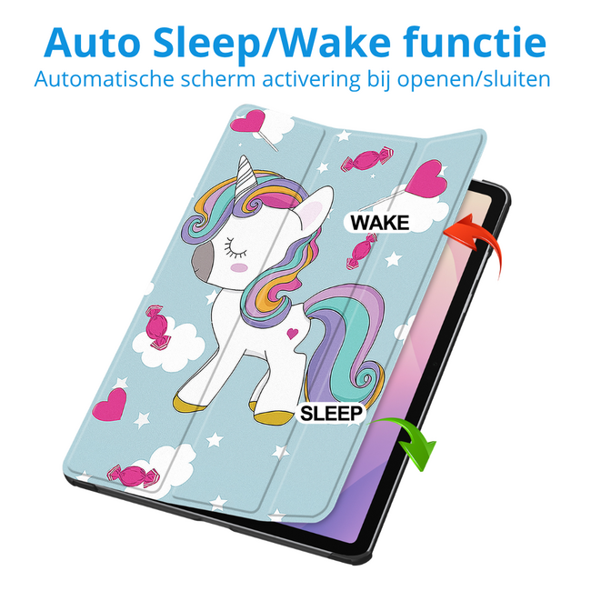 Case2go - Tablet hoes geschikt voor Samsung Galaxy Tab S11 (2025) - 11 Inch - Tri-Fold Book Case - Auto/Wake functie - Eenhoorn