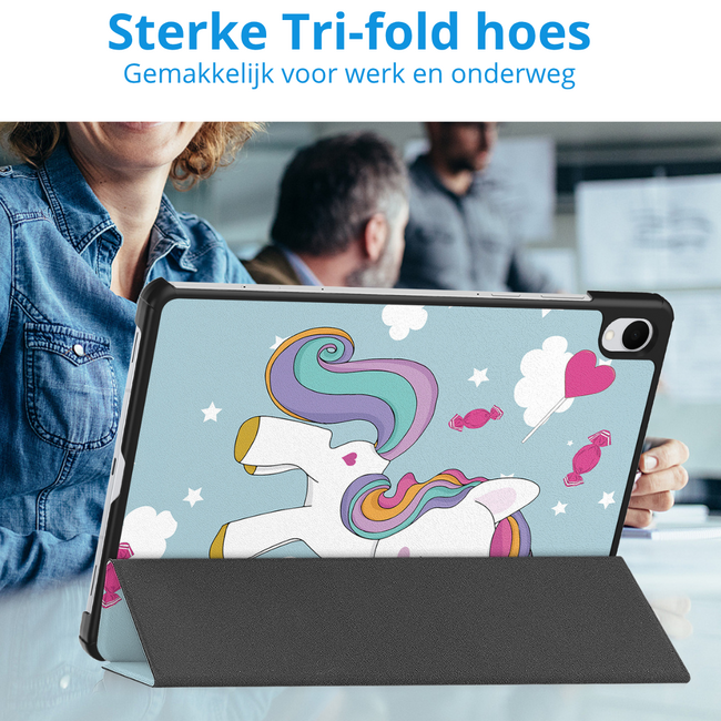 Case2go - Tablet hoes geschikt voor Samsung Galaxy Tab S11 (2025) - 11 Inch - Tri-Fold Book Case - Auto/Wake functie - Eenhoorn